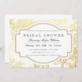 Gold  Bloemen Bruids Douche Uitnodiging (Voorkant / Achterkant)