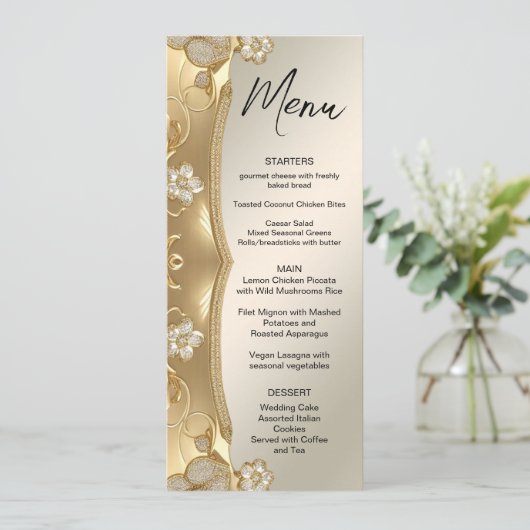 Gold  Bloemen Wedding Menu (Staand voorkant)