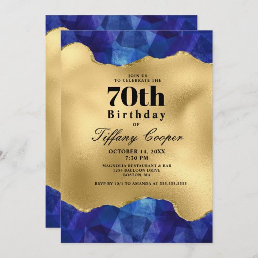 Gold Blue 70e verjaardag Kaart (Voorkant / Achterkant)