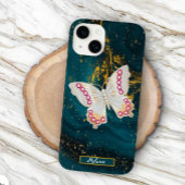  Gold Blue Acrylic Paint Butterfly Monogram  Case-Mate iPhone Case
