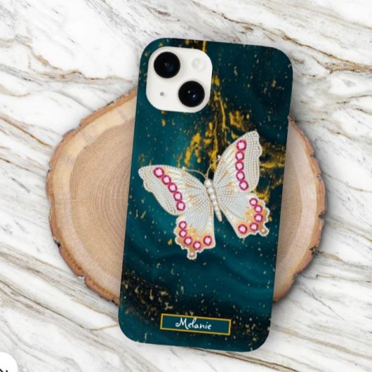  Gold Blue Acrylic Paint Butterfly Monogram  Case-Mate iPhone Case
