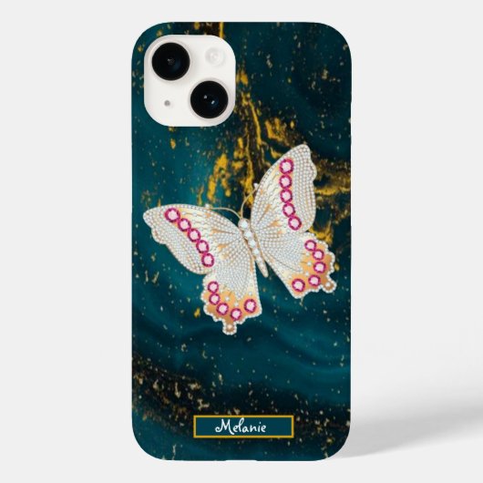  Gold Blue Acrylic Paint Butterfly Monogram  Case-Mate iPhone Case (Achterkant)