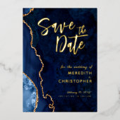 Gold Blue Agaat Wedding Save the Date Gold Folie Uitnodiging (Voorkant)