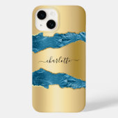 Gold blue agate marmer name script Case-Mate iPhone case (Achterkant)