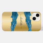 Gold blue agate marmer name script Case-Mate iPhone case (Achterkant (horizontaal))