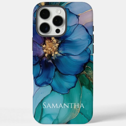 Gold Blue Aqua Blauwgroen Flower Case-Mate iPhone Case (Achterkant)