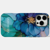Gold Blue Aqua Blauwgroen Flower Case-Mate iPhone Case (Achterkant (horizontaal))