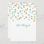 Gold Blue Aqua Confetti Bat Mitswa Uitnodigingen (Voorkant / Achterkant)
