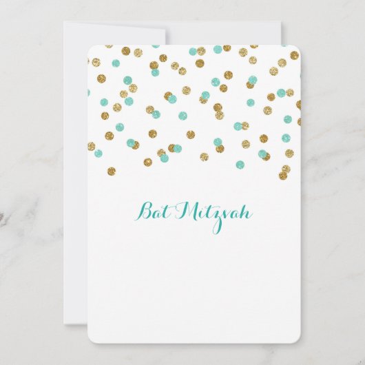 Gold Blue Aqua Confetti Bat Mitswa Uitnodigingen (Voorkant)