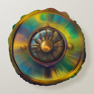 Gold Blue Aqua turquoise abstract Rond Kussen