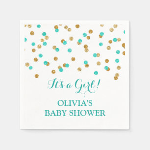 Gold Blue Aqua Turquoise Confetti Baby shower Servet