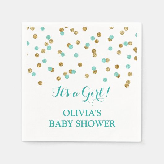 Gold Blue Aqua Turquoise Confetti Baby shower Servet (Voorkant)