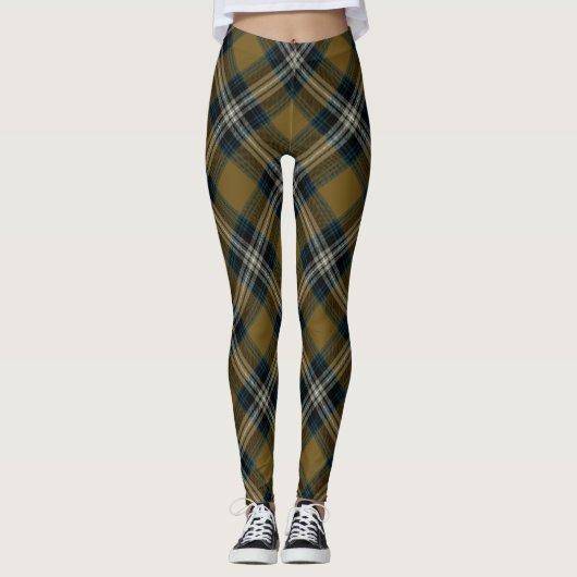 Gold Blue Argyle Tartan Patroon Leggings (Voorkant)