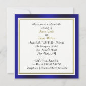 Gold Blue Art Deco Damask Wedding Invite 2 Kaart (Achterkant)