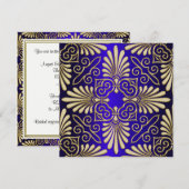 Gold & Blue Art Deco Deco Damask Vrijgezellenfeest Kaart (Voorkant / Achterkant)