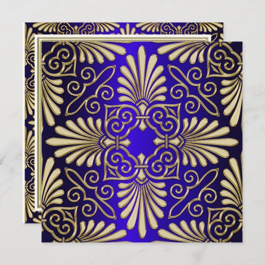 Gold & Blue Art Deco Deco Damask Vrijgezellenfeest Kaart (Voorkant / Achterkant)