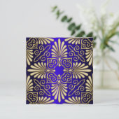 Gold & Blue Art Deco Deco Damask Vrijgezellenfeest Kaart (Staand voorkant)