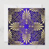 Gold & Blue Art Deco Deco Damask Vrijgezellenfeest Kaart (Voorkant)