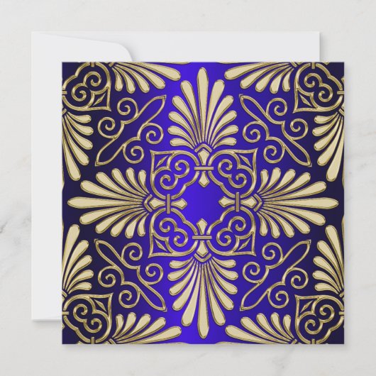 Gold & Blue Art Deco Deco Damask Vrijgezellenfeest Kaart (Voorkant)