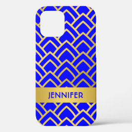 Gold Blue Art Deco Geometric Pattern personaliseer Case-Mate iPhone Case