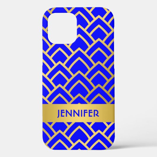 Gold Blue Art Deco Geometric Pattern personaliseer Case-Mate iPhone Case (Achterkant)