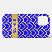 Gold Blue Art Deco Geometric Pattern personaliseer Case-Mate iPhone Case (Achterkant (horizontaal))