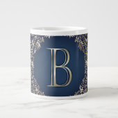 Gold Blue  B Fancy Damask Monogram Grote Koffiekop (Voorkant)