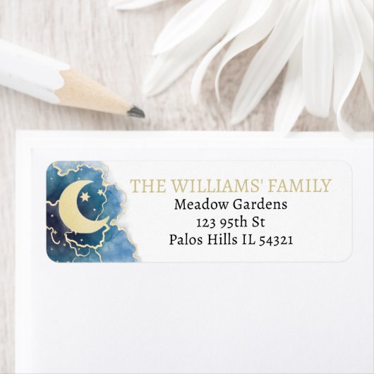 Gold blue baby shower return address labels (Insitu)