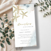 GOLD BLUE BEACHY STARFISH KOUPLES SHOWER INVITE BEDANKKAART