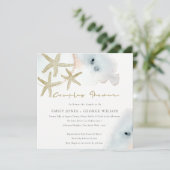GOLD BLUE BEACHY STARFISH KOUPLES SHOWER INVITE BEDANKKAART (Staand voorkant)