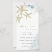 GOLD BLUE BEACHY STARFISH KOUPLES SHOWER INVITE BEDANKKAART (Voorkant)
