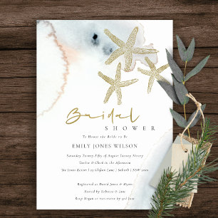 GOLD BLUE BEACHY STARFISH VRIJGEZELLENFEEST INVITE BEDANKKAART