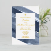 Gold Blue Boy Baptism Folie Uitnodiging (Staand Voorkant)