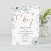 Gold Blue Boy Little Snowflake Baby shower Kaart (Staand voorkant)