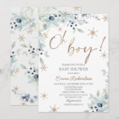 Gold Blue Boy Little Snowflake Baby shower Kaart (Voorkant / Achterkant)