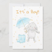 *~* Gold Blue Bunny Paraplu Douche Uitnodiging (Voorkant)