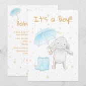 *~* Gold Blue Bunny Paraplu Douche Uitnodiging (Voorkant / Achterkant)