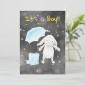 *~* Gold Blue Bunny Paraplu Douche Uitnodiging (Staand voorkant)