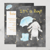 *~* Gold Blue Bunny Paraplu Douche Uitnodiging (Voorkant / Achterkant)
