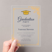 Gold Blue Classic Graduation Cap Party Acryl Uitnodigingen (Insitu (Draagbaar))