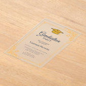 Gold Blue Classic Graduation Cap Party Acryl Uitnodigingen (Laagn)