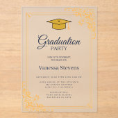 Gold Blue Classic Graduation Cap Party Acryl Uitnodigingen (Voorkant)