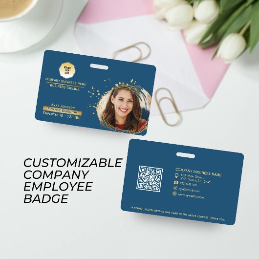 Gold & Blue Company Medewerker QR Code, Foto & Log Badge