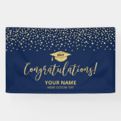 Gold & Blue Confetti - Afstuderen met felicitaties Spandoek (Horizontaal)