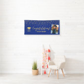 Gold & Blue Confetti - Afstuderen met felicitaties Spandoek (Insitu)