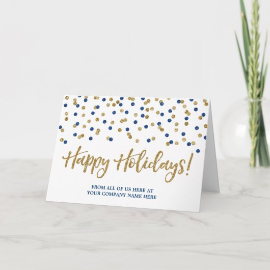 Gold Blue Confetti Corporate Christmas Kaart (Voorkant)