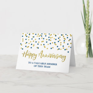 Gold Blue Confetti Employee Jubileum Card Kaart