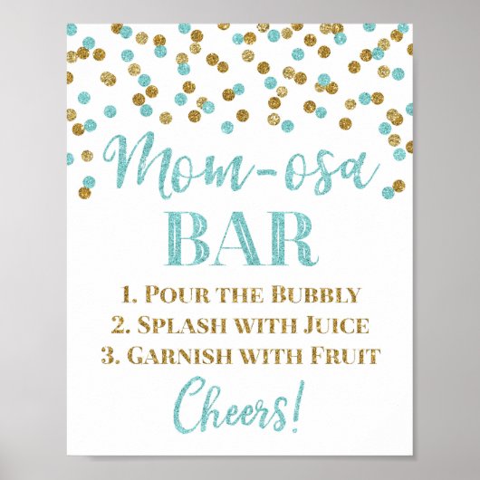 Gold Blue Confetti Ma-osa Bar Baby shower Poster (Voorkant)