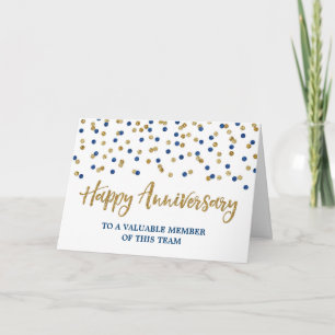 Gold Blue Confetti Medewerker Jubileum Kaart