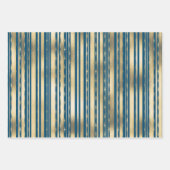 Gold blue confetti strepen elegant vormig patroon inpakpapier vel (Voorkant 2)